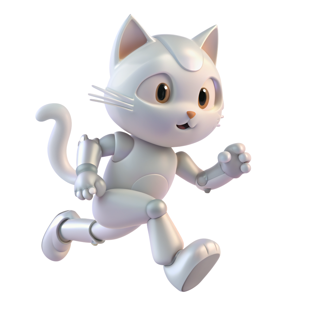 Cute robot cat  dynamic pose  running fast