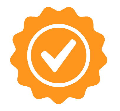 OBI Services image of orange checkmark badge representing PowerPoint data entry quality.