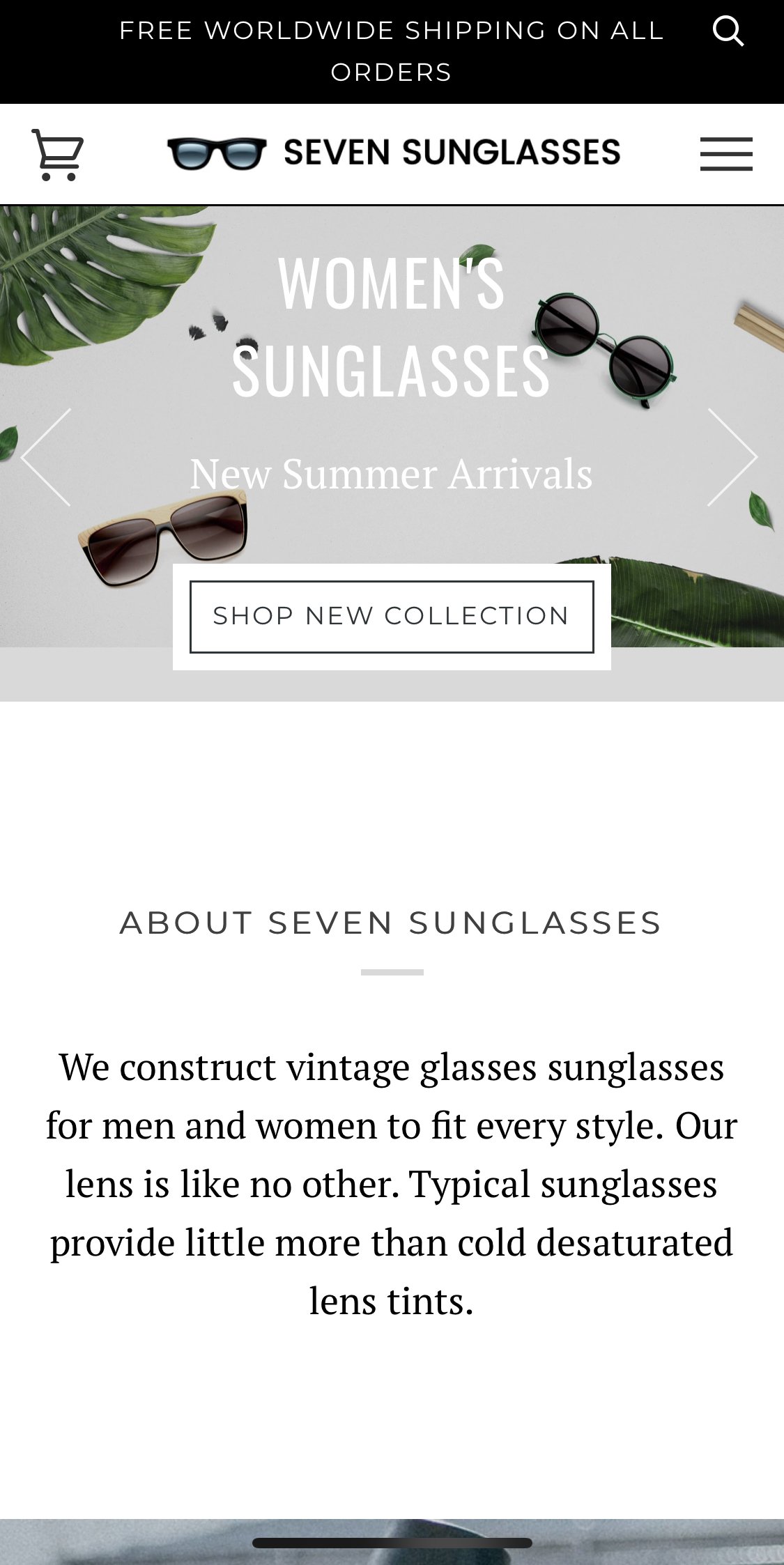 sunglasses niche pre-built store mobile view