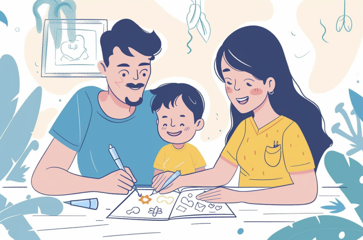 Parents watching their child color a customized coloring page