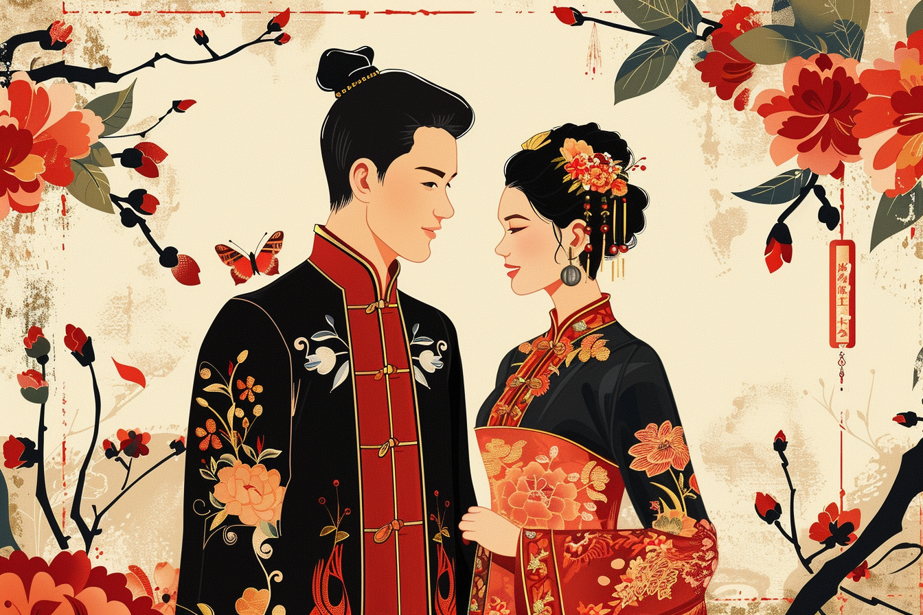 Xiang (Xiāng yǔ) - 湘语 couple in typical Xiang (Xiāng yǔ) - 湘语 dress