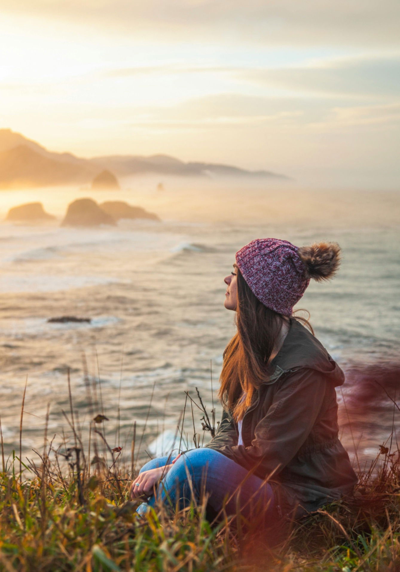 Human woman with tides and ocean