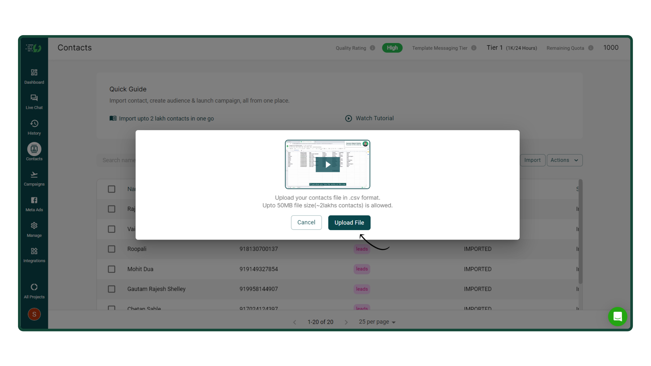 Upload .csv File (create it from Sheets)