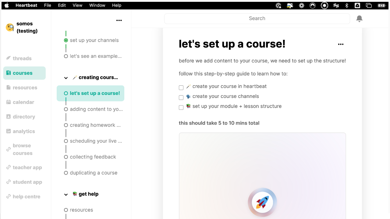 screenshot of a user guide to set up a course