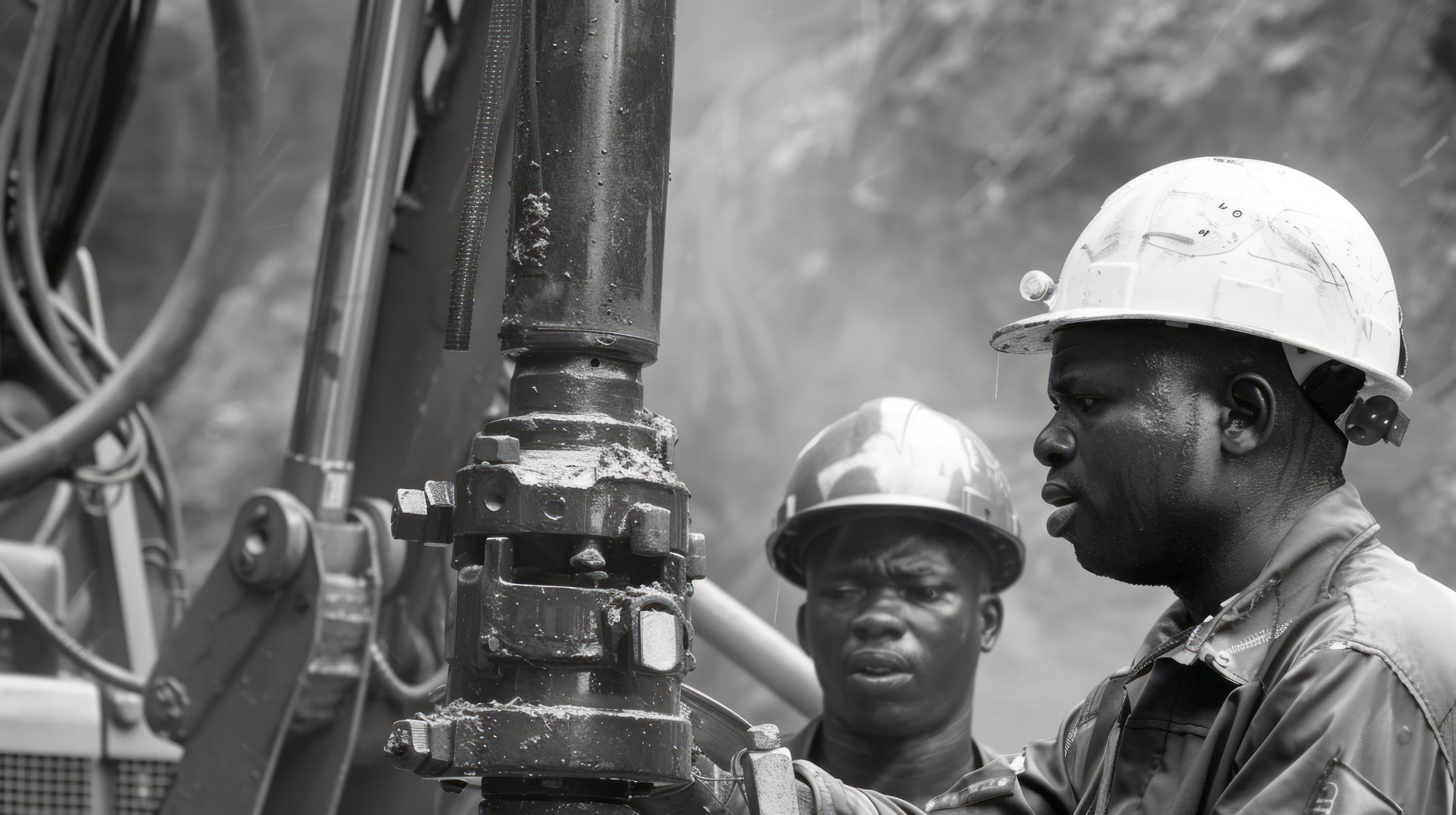 Monochrome scene depicting life workers construction industry site