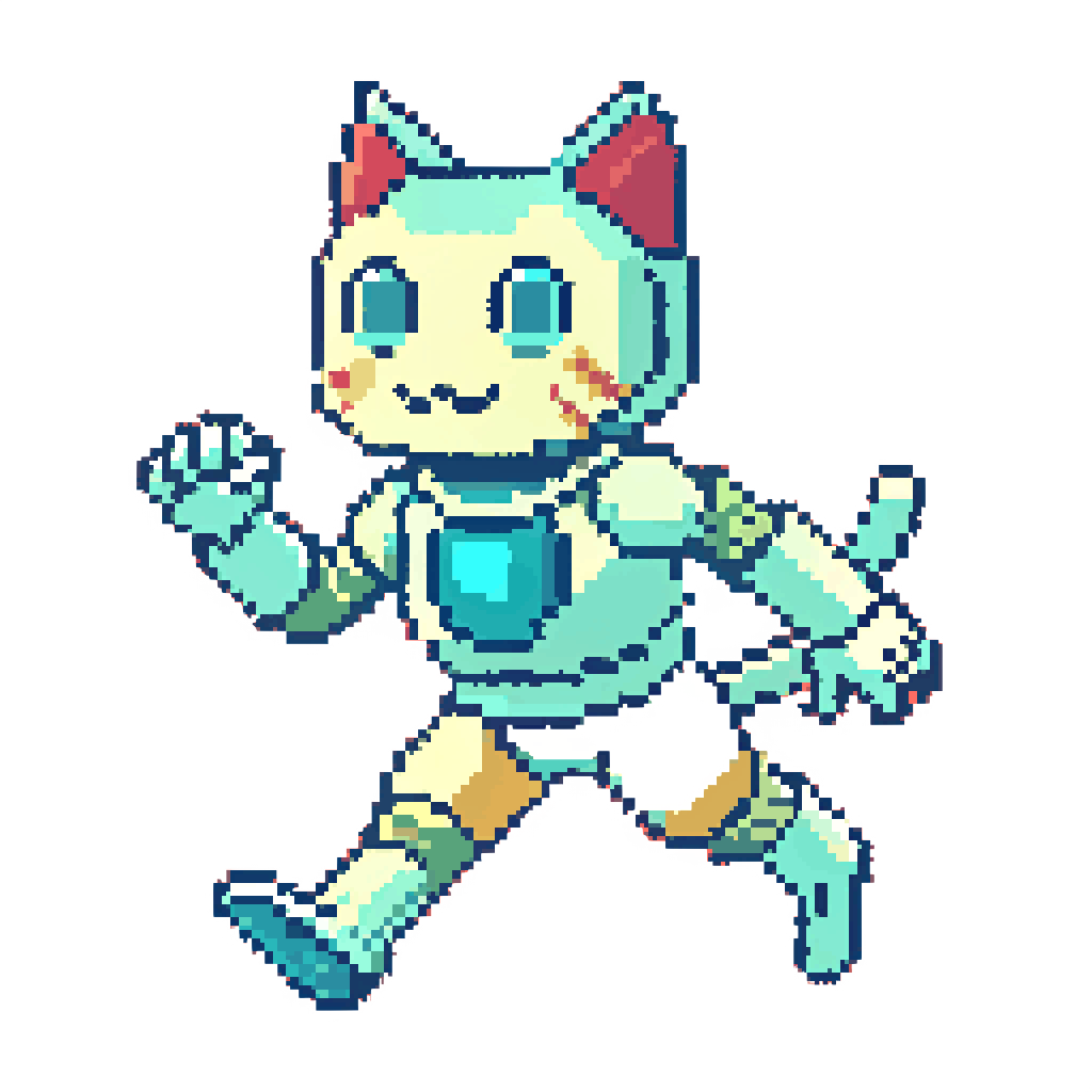 Cute robot cat  dynamic pose  running fast