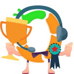 OBI Services logo with trophy and ribbon, symbolizing excellence and achievement in Google Searches data entry services.