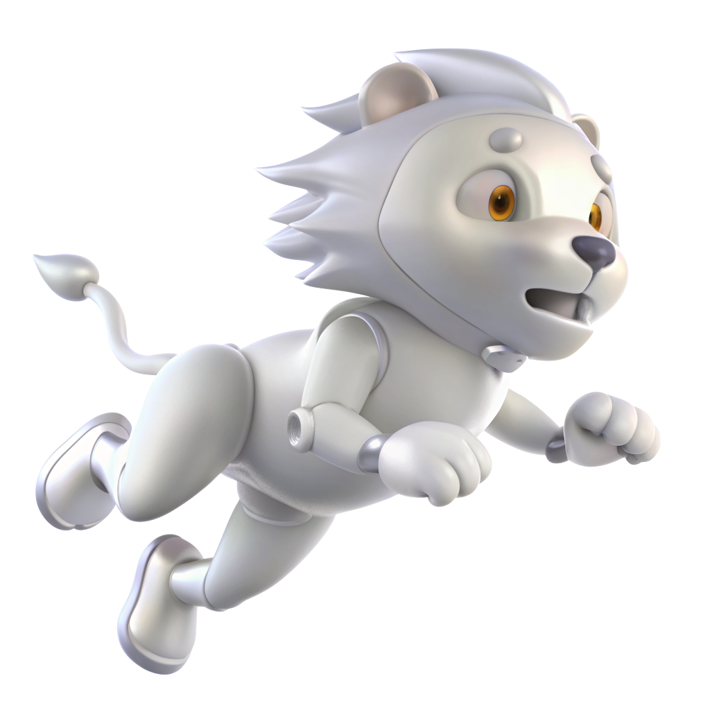 Cute robot lion  dynamic pose  running fast