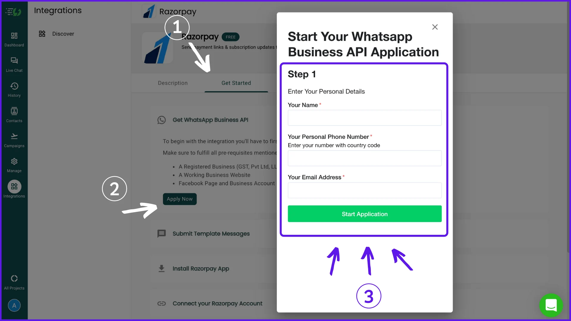 Apply for whatsapp business api