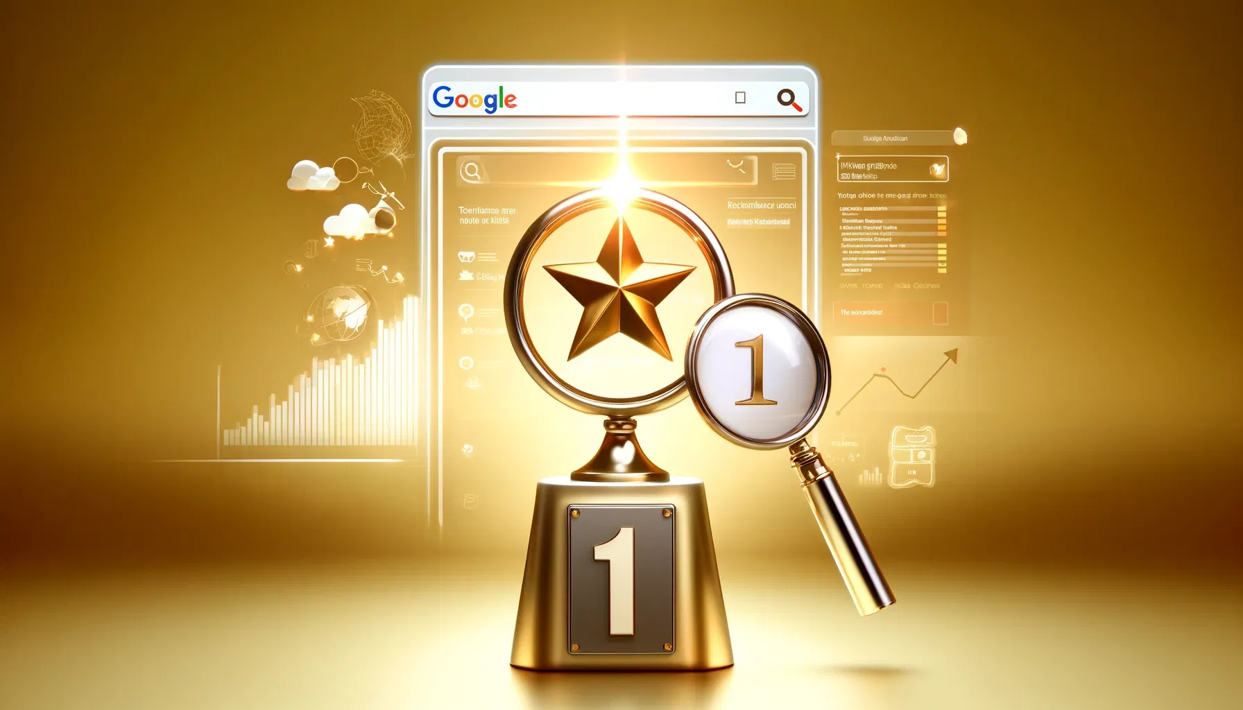 Dall·e 2024 05 16 15.49.20   a professional image representing ranking at the top of google search. the image features a search engine results page (serp) with a highlighted top r