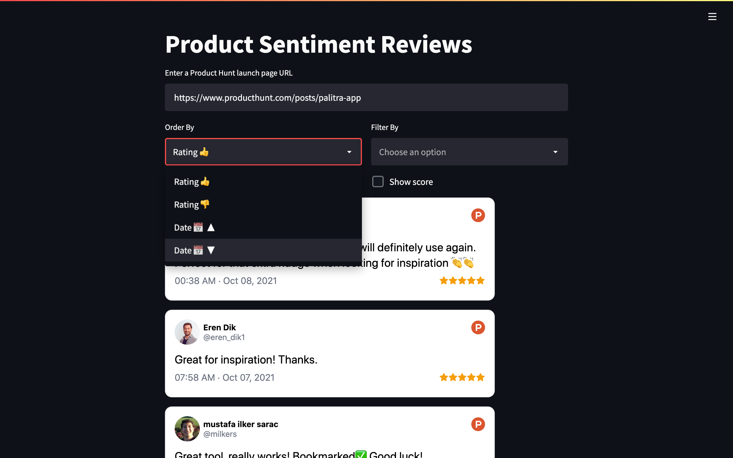 Sentiment.reviews  url=https   www.producthunt.com posts palitra app