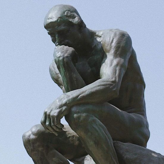 Banner 'Navigating the news (part I)' resource. Photo of Rodin's thinker statue.