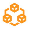 Orange connected cubes icon representing an integrated platform.