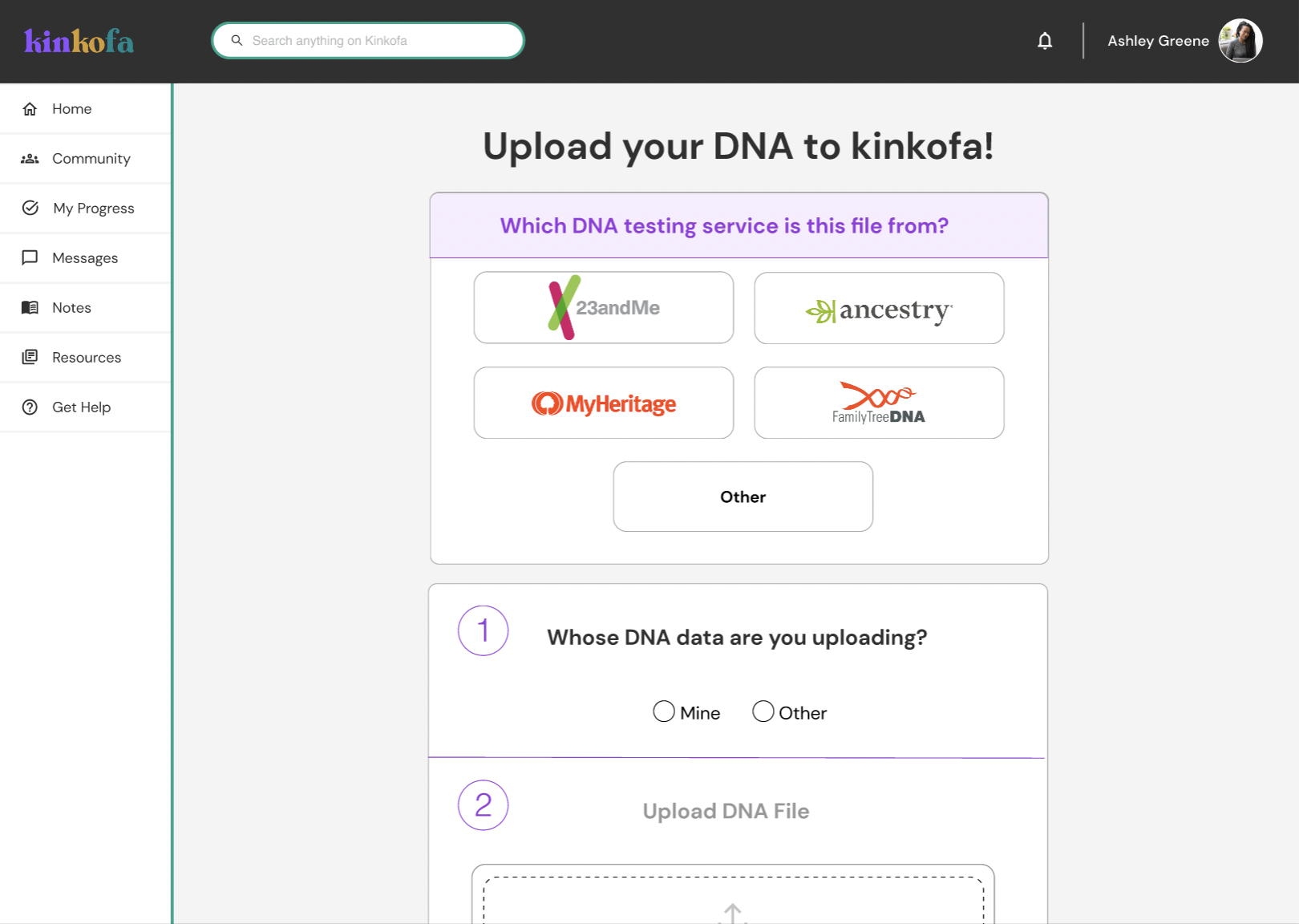 kinkofa DNA file upload explainer