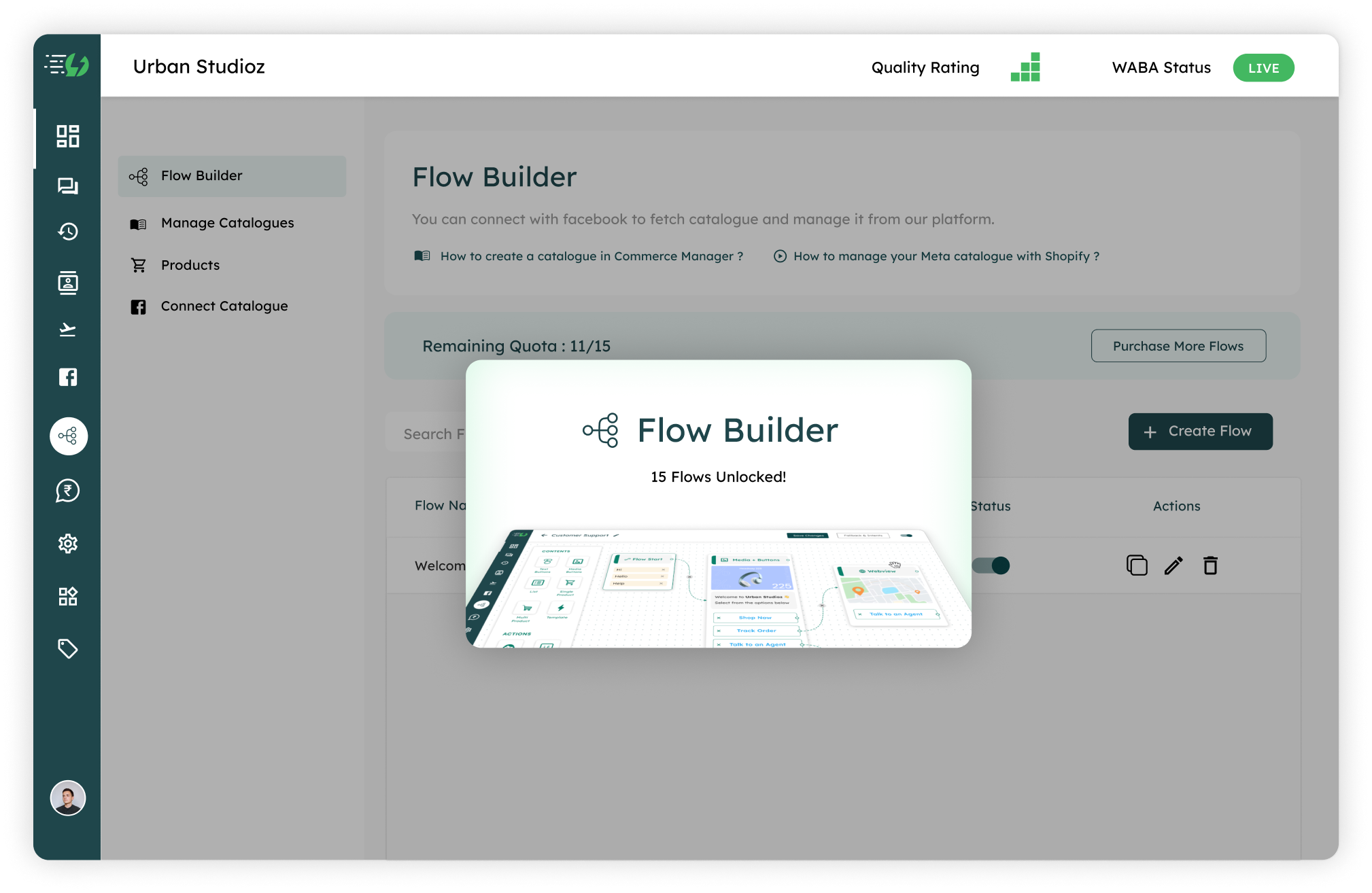 desbloquear e ativar o chatbot construtor de fluxo