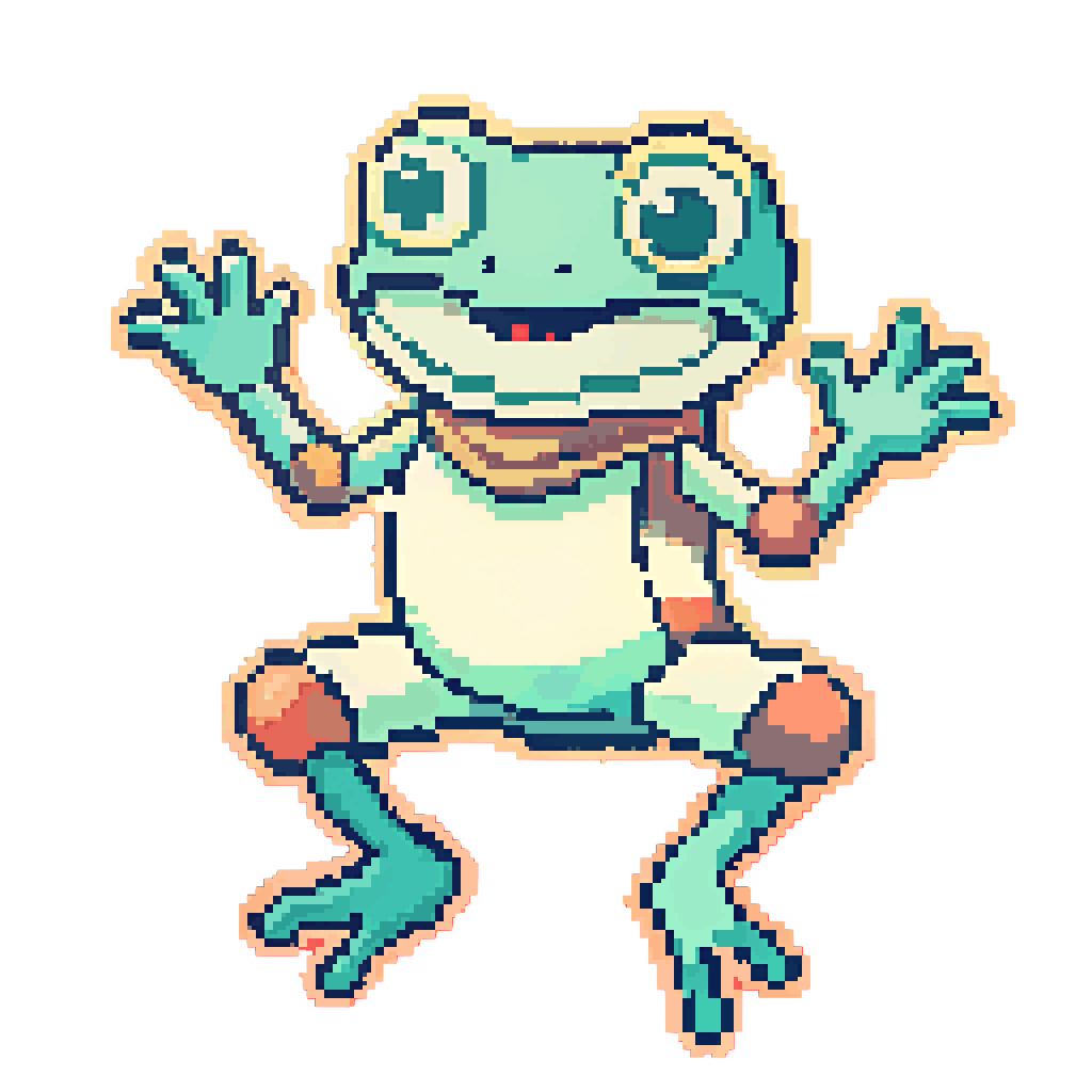 Cute robot frog  dynamic pose  jumping