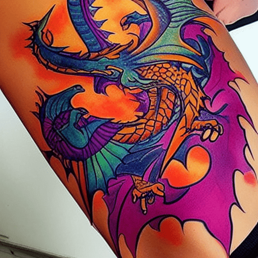 Dragon tattoo on arm with color