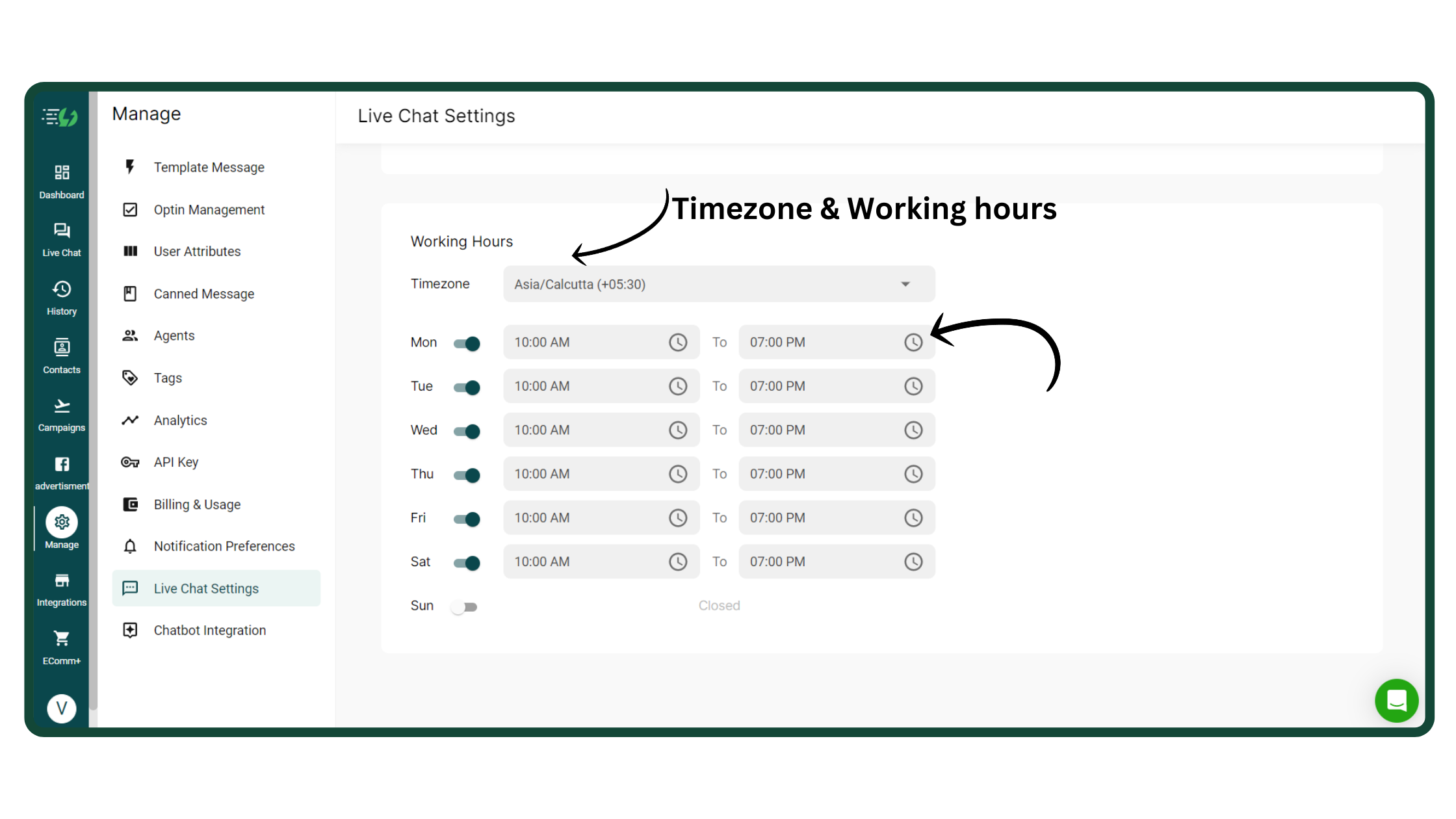 Set Timezone & working hours