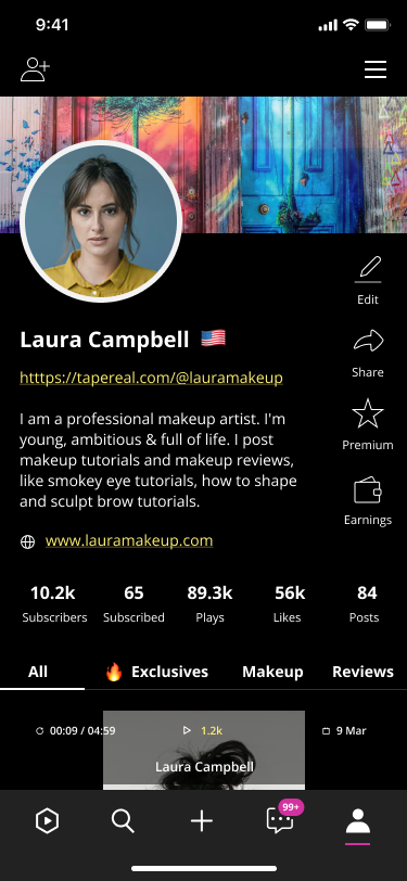 Tapereal channel profile makeup artist