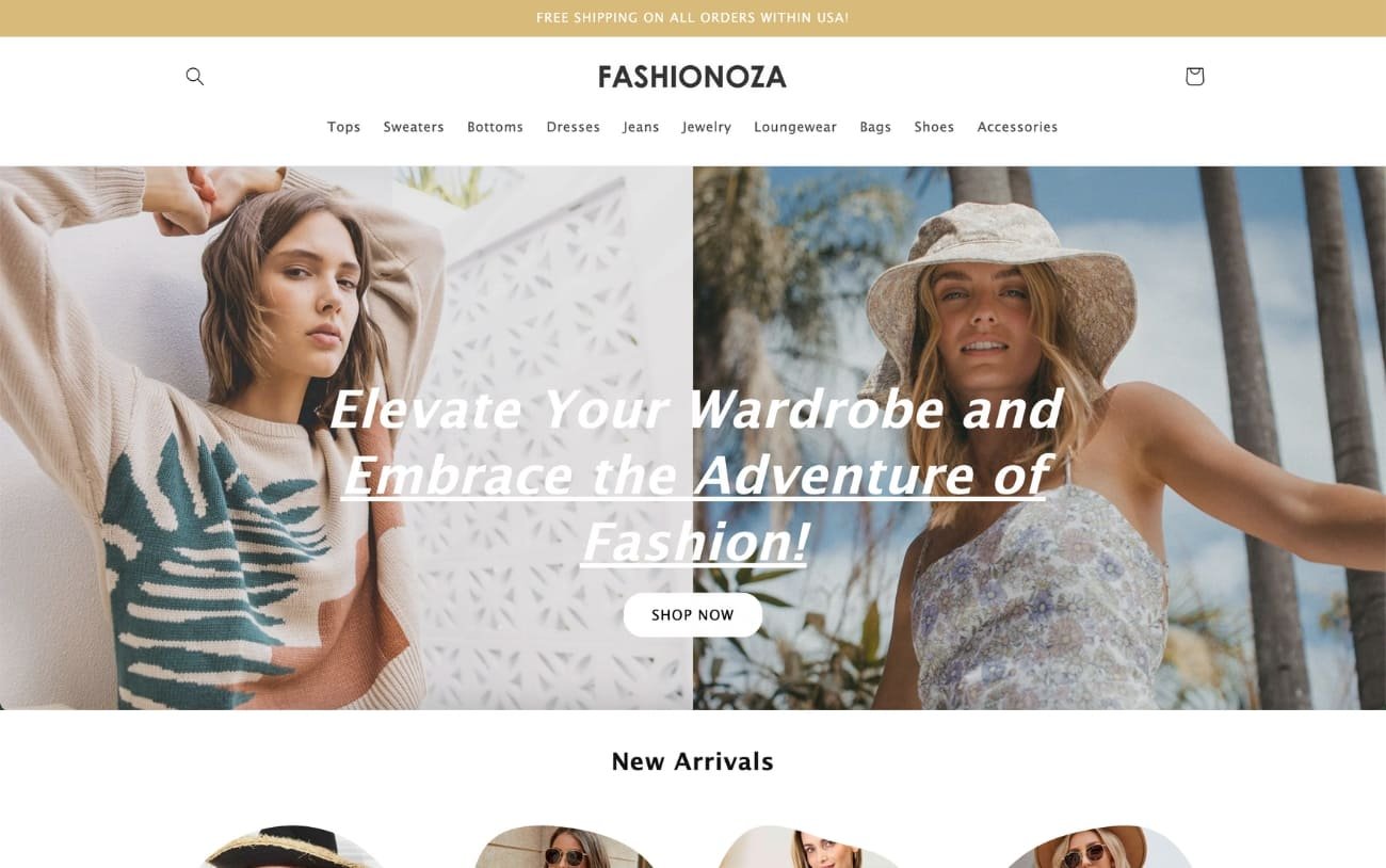 Fashionoza shopify store for sale desktop
