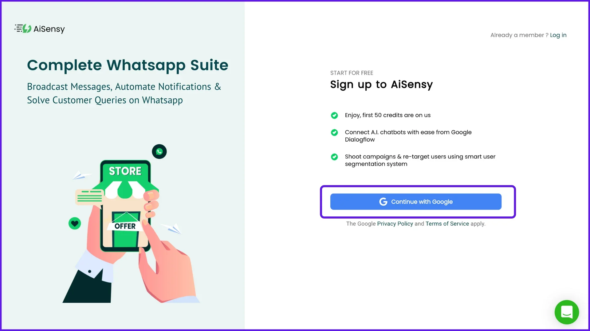 Signup on AiSensy to use Razorpay Integration