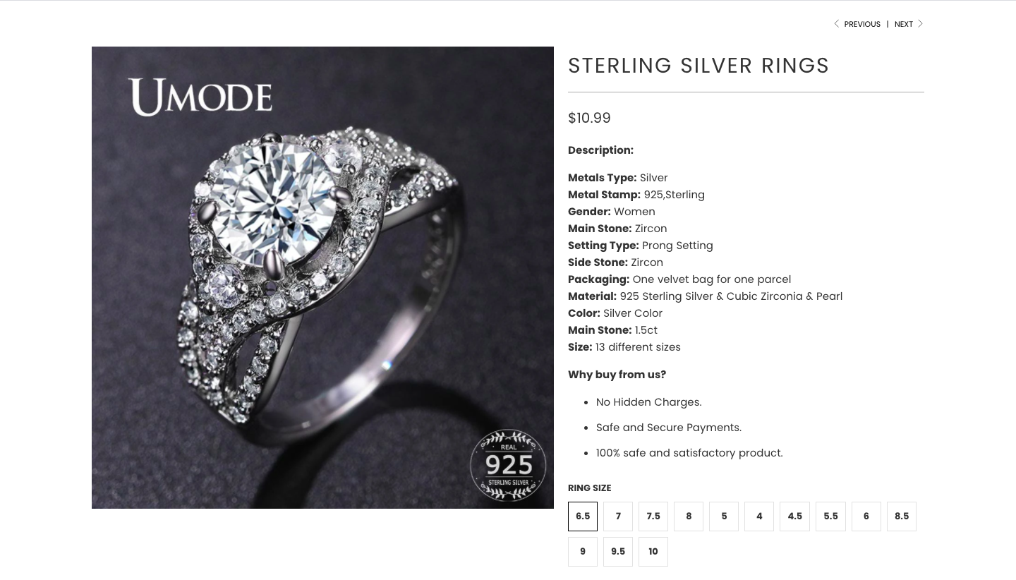 Jewellery Niche Pre-Built Store Product Page