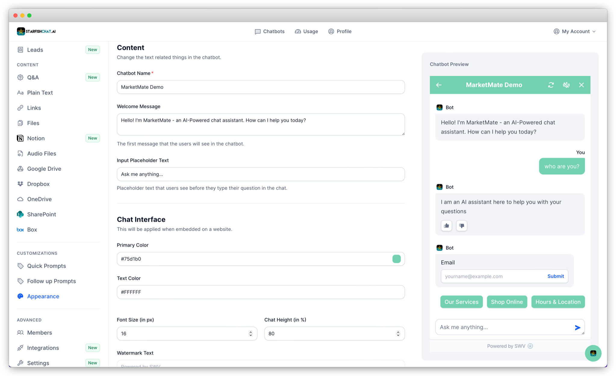 Customize Your Chatbot From Your Admin Dashboard