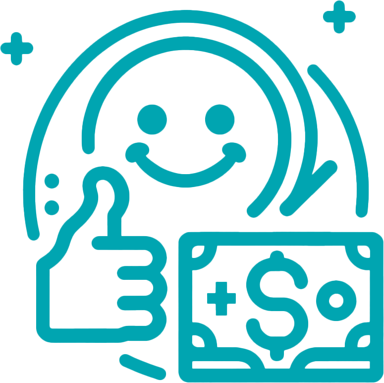 Dall·e 2024 04 28 11.30.15   design a simple outline style icon that captures the concept 'pay on satisfaction'. the icon should feature a smiling emoticon or a thumbs up symbol c
