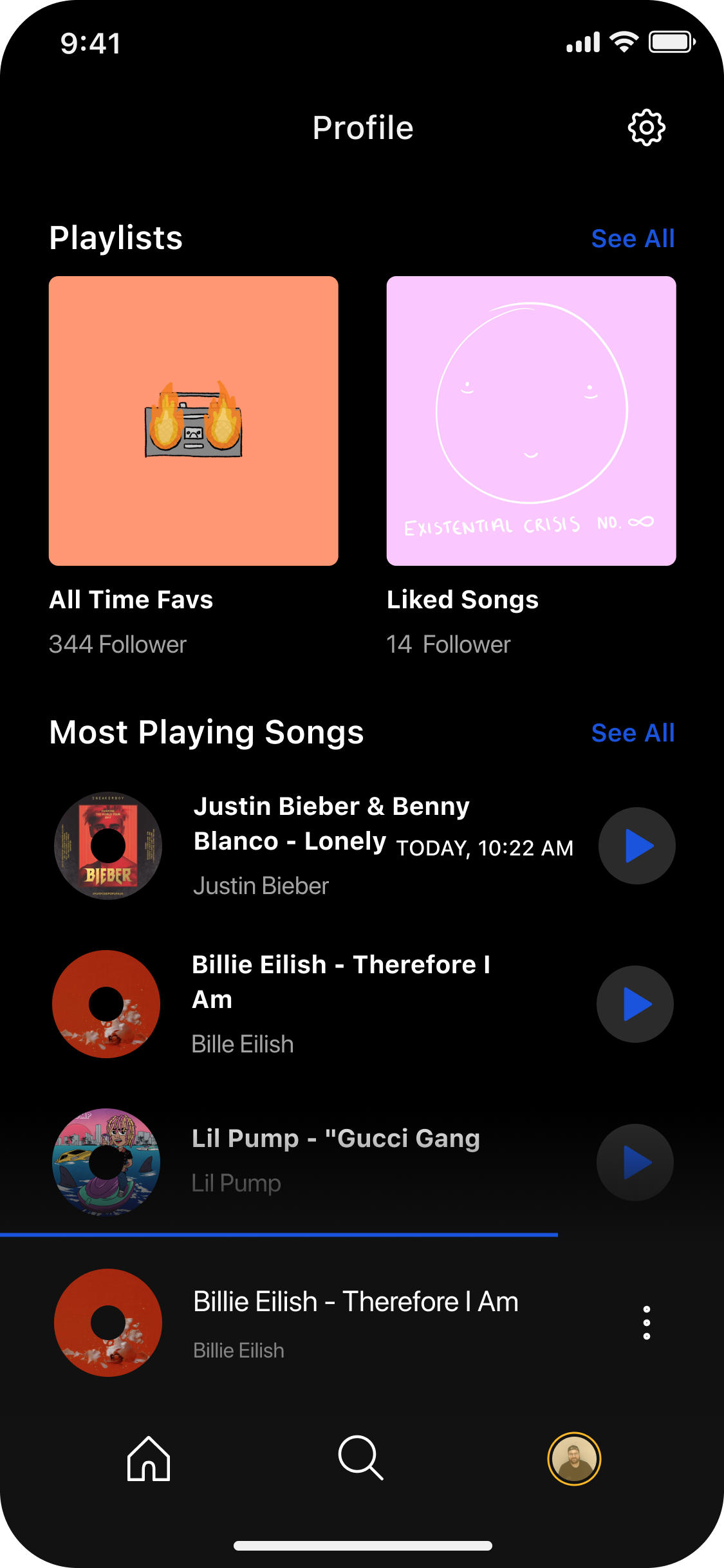 Music app UI screen