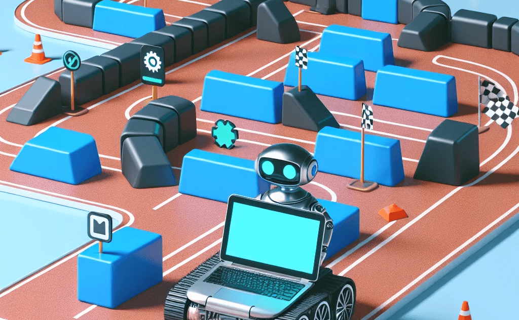 robô segurando um computador
