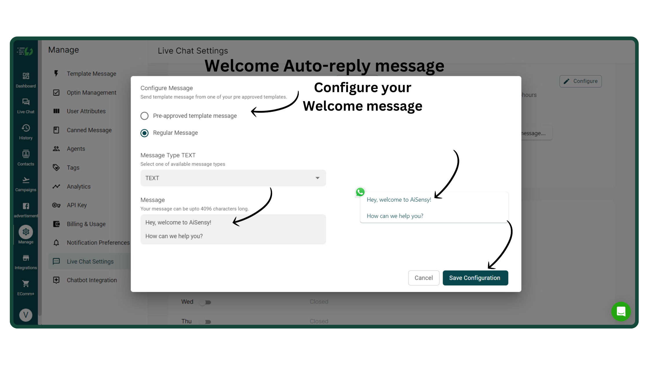 Configure Welcome Message