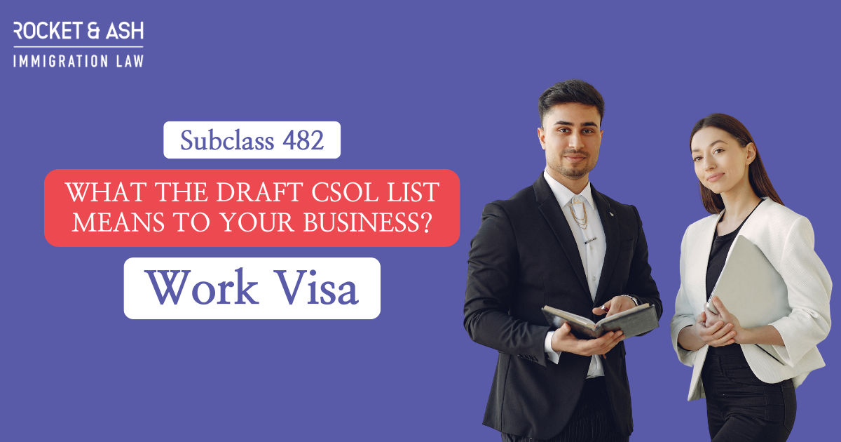 Rocket & Ash Immigration Law Subclass 482 Work Visa - What the Draft CSOL List Means to Your Business - Image of two professionals, one holding a notebook and the other a tablet