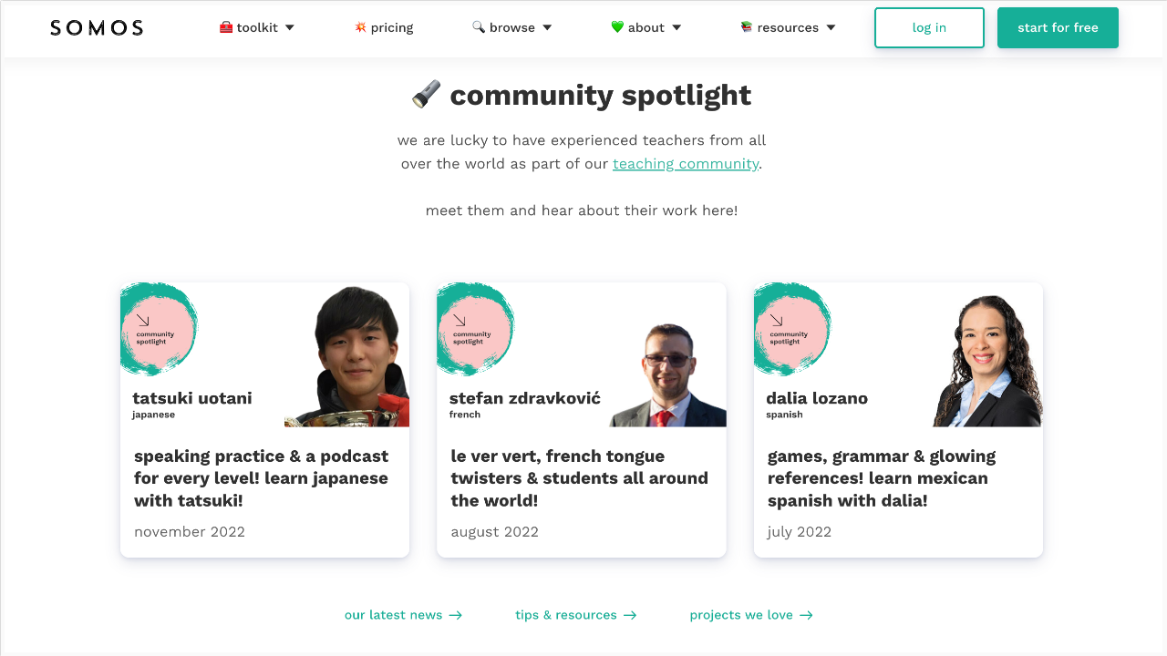 screenshot of somos community spotlight