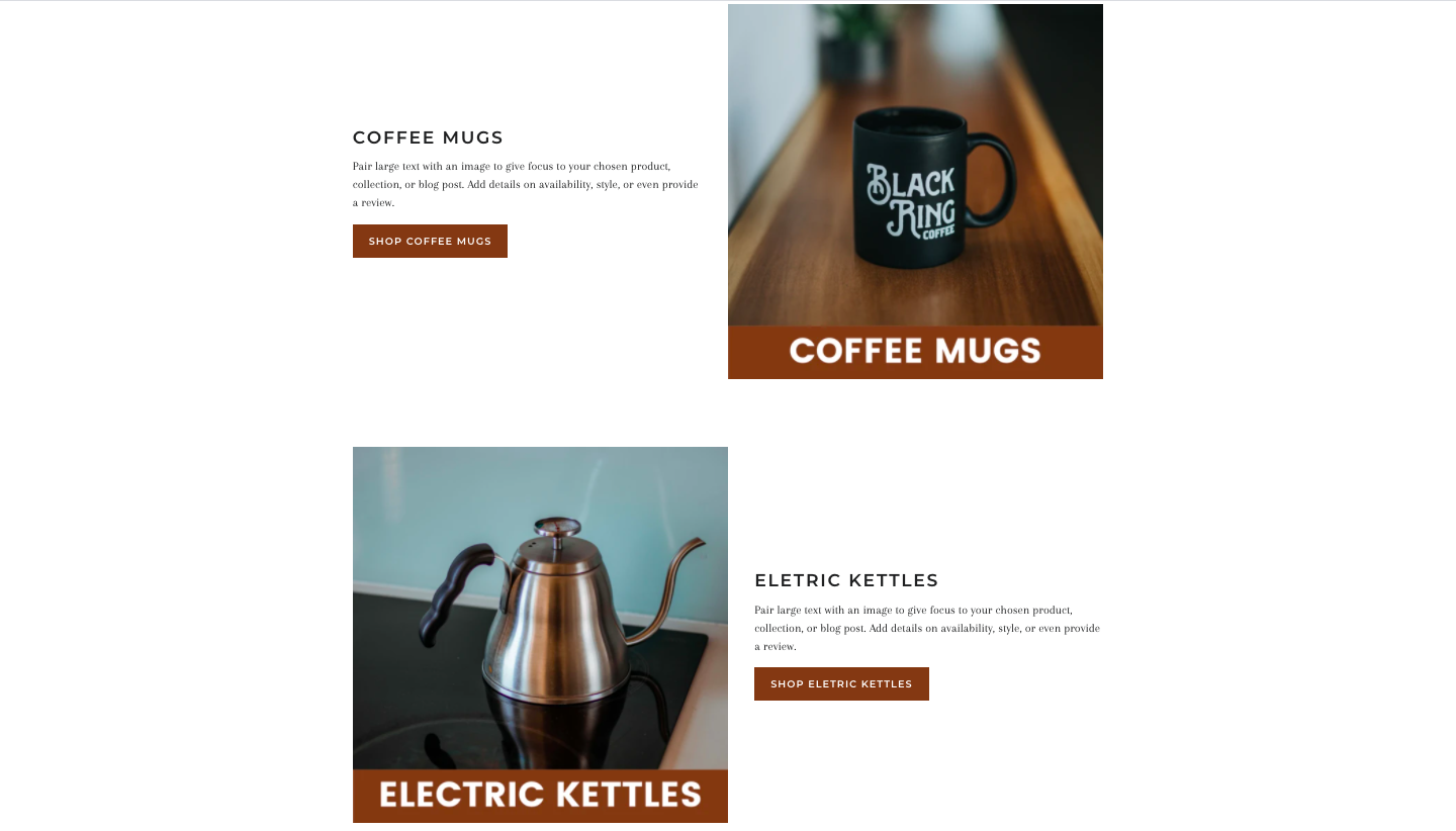 coffee products niche pre-built store category page
