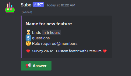 Invitation message in Discord with role required by Subo the survey bot