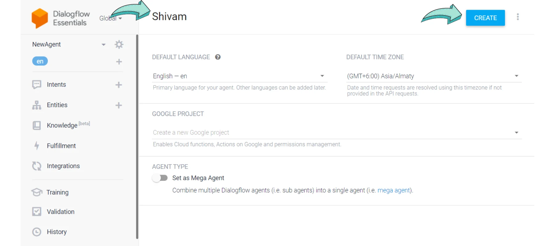 Signup on google dialogflow