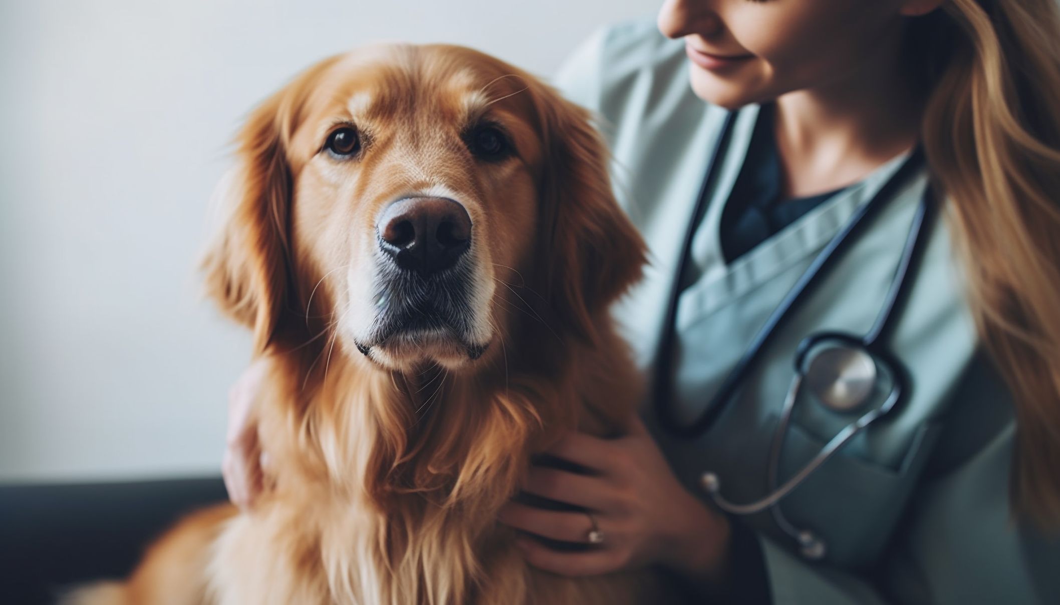 Caucasian woman holding cute puppy with stethoscope generated by ai