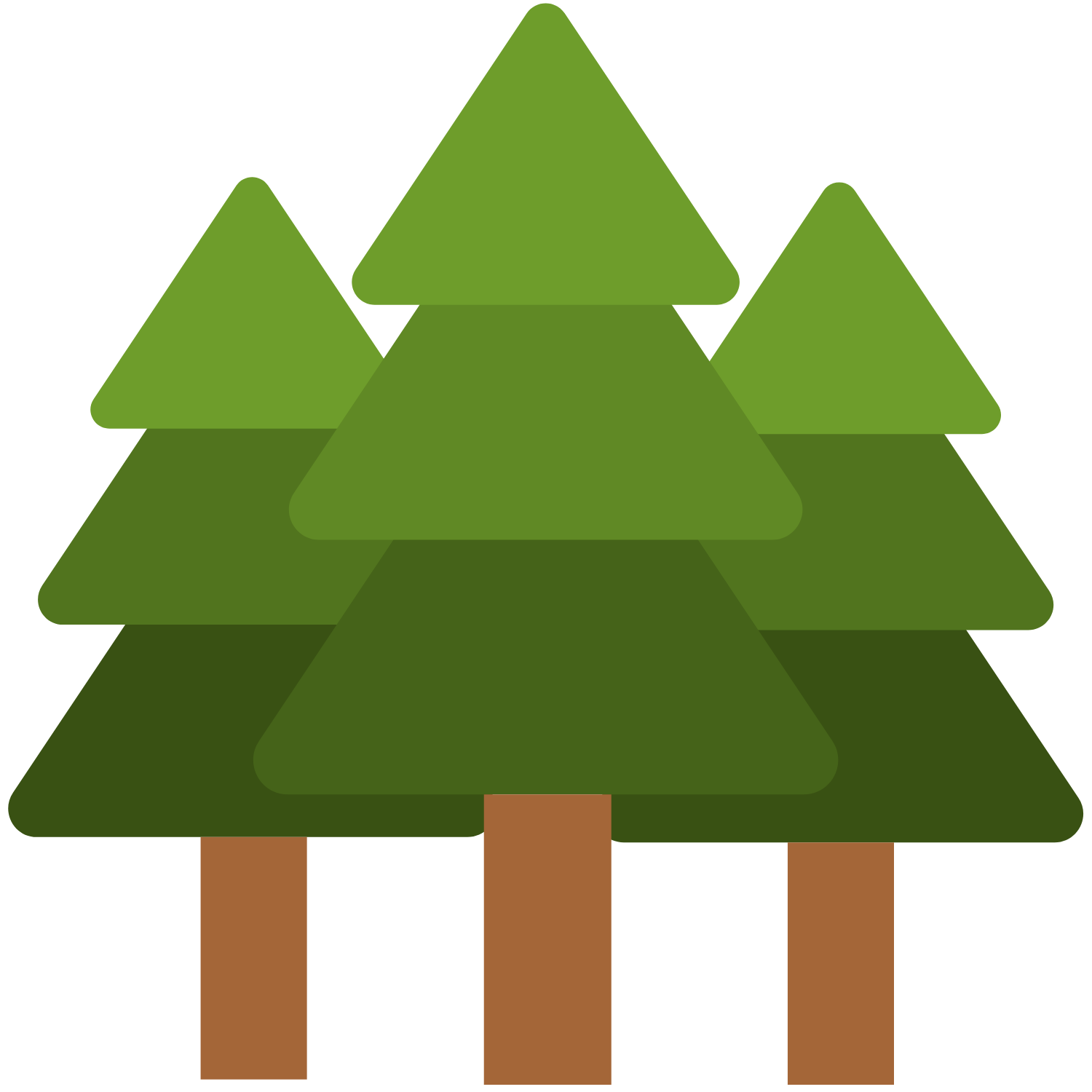 Cartoon illustration of three pine trees.