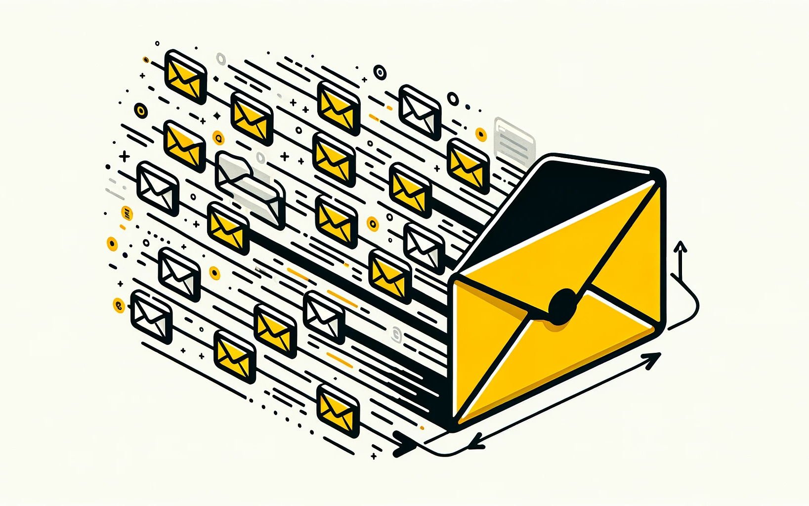 Dall·e 2023 10 31 12.19.15   create a simple and clean animated image to represent email domain automation, with dimensions of 1500px by 600px. use a color palette of yellow, blac