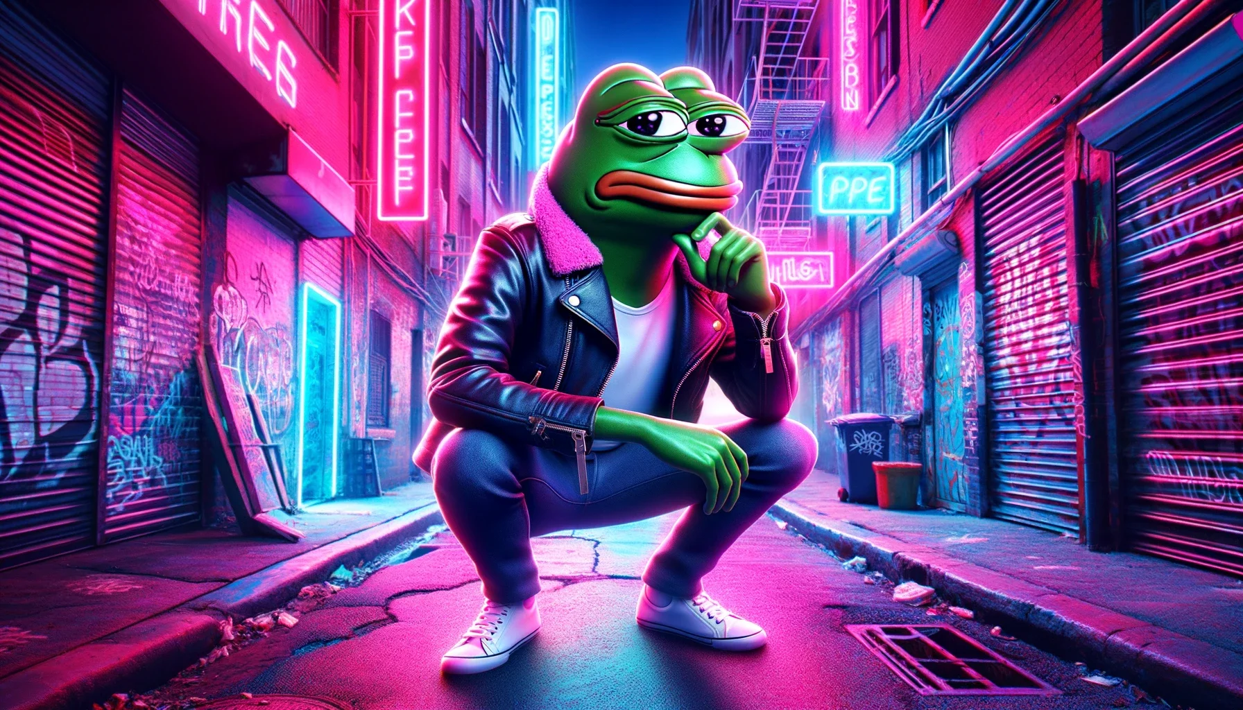 Dall·e 2024 03 07 16.16.50   create an image featuring an anthropomorphized frog in a contemplative pose, reminiscent of the 'pepe the frog' meme, standing in a cool stance, dress