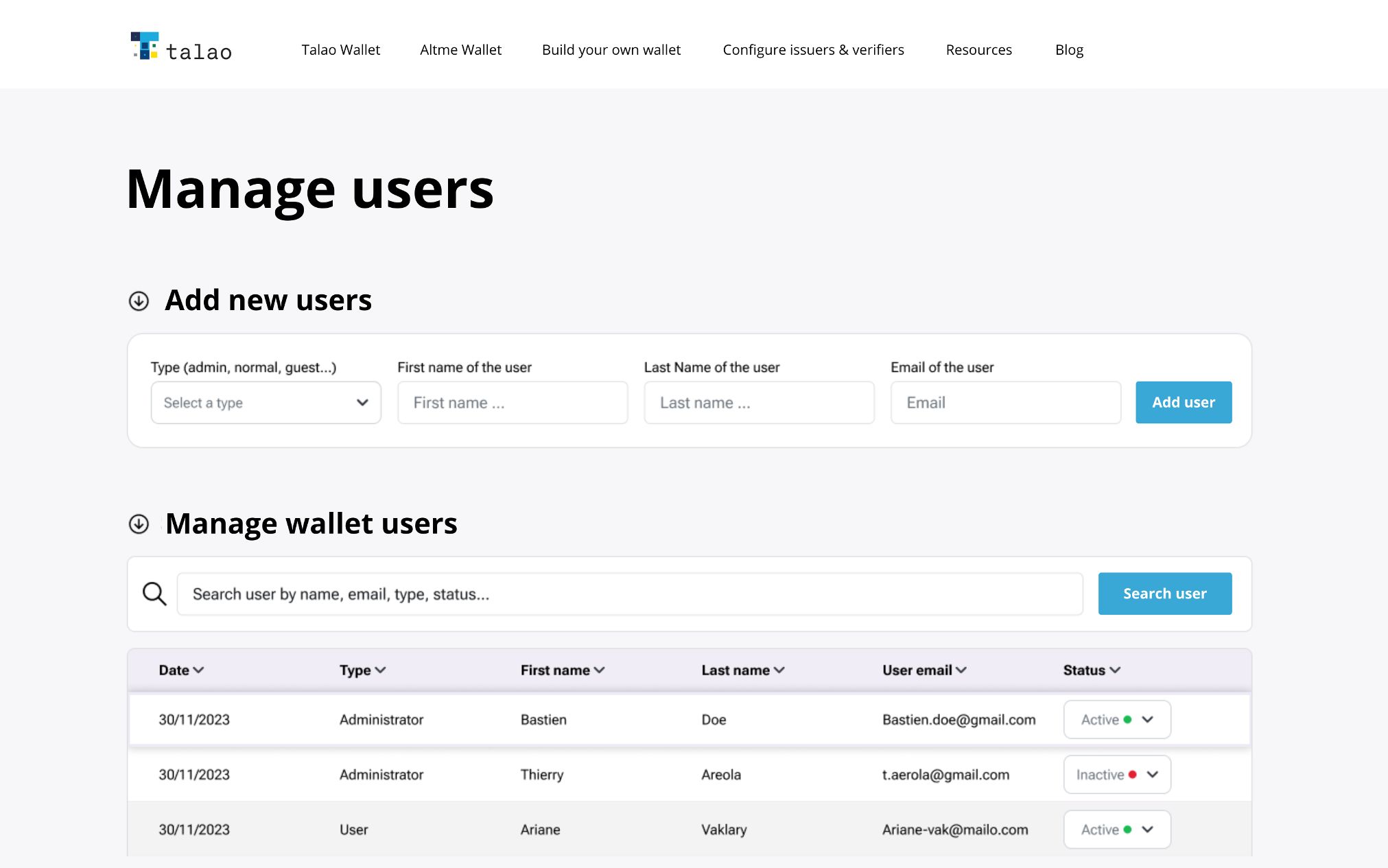 Talao digital identity wallet as a service   eudi wallet   manage users   verifiable credentials   self sovereign identity   ssi