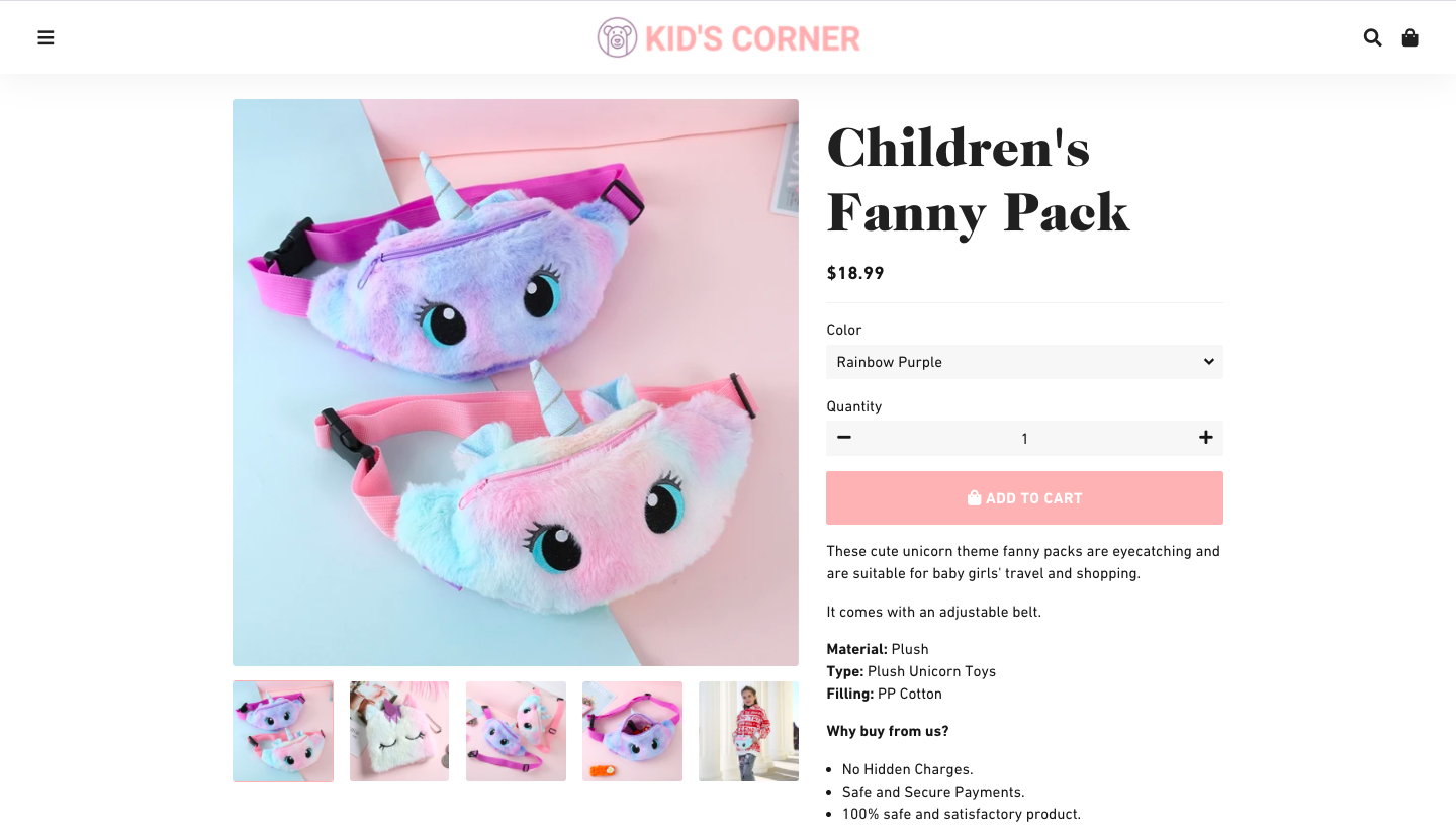 baby products niche pre-built store product page