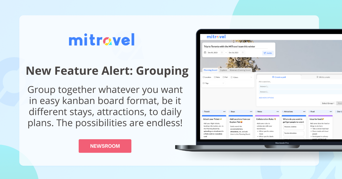 Introducing MiTravel's newest Grouping feature where users can group together whatever they want in an easy kanban board format!