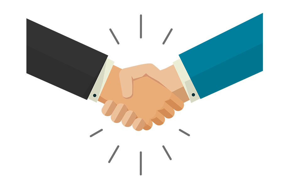 OBI Services illustration of two people shaking hands, symbolizing agreement or partnership.