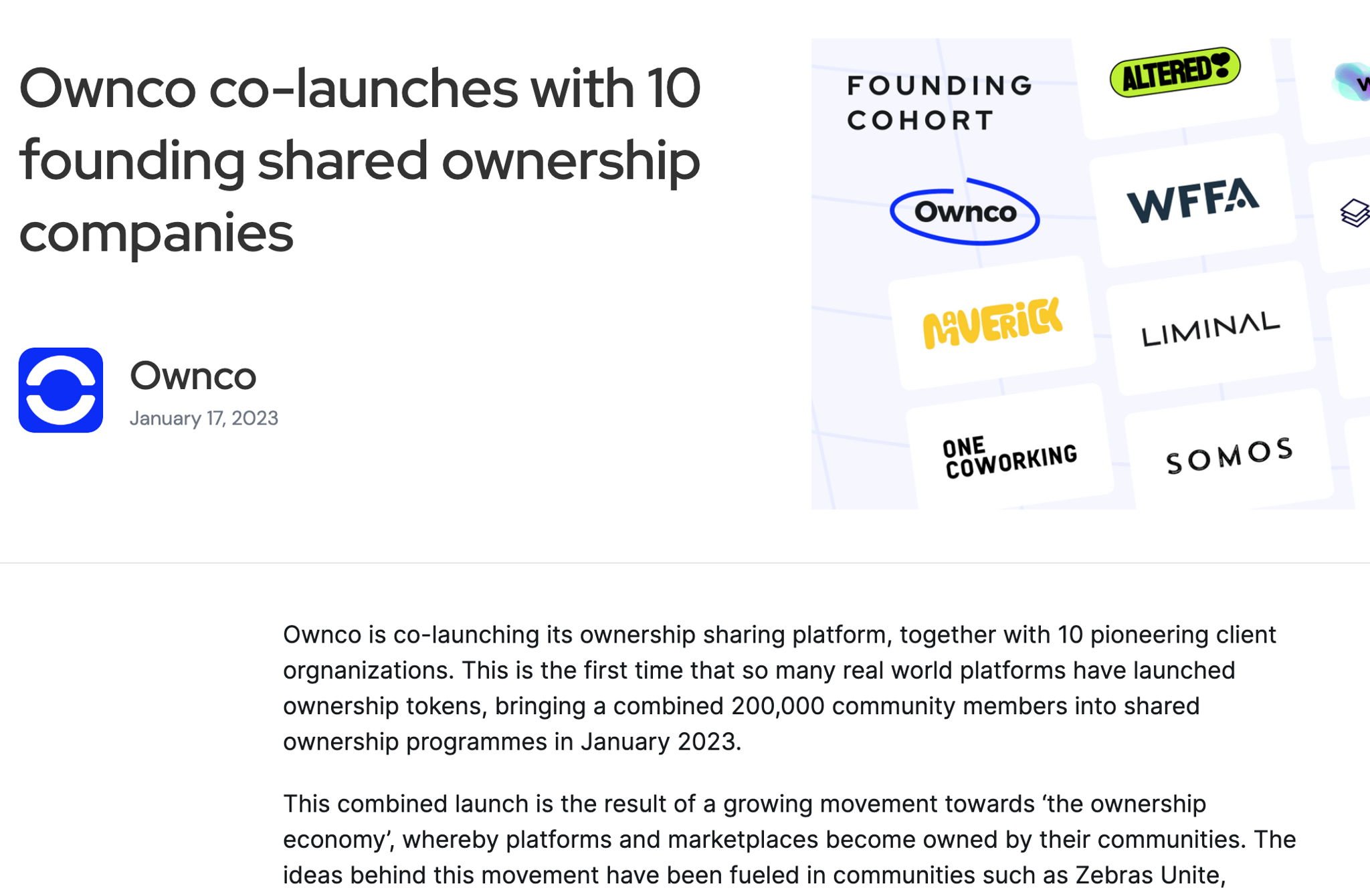 screenshot of ownco website & logo