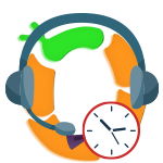 OBI Services logo with headset and clock, symbolizing cleaning services availability.
