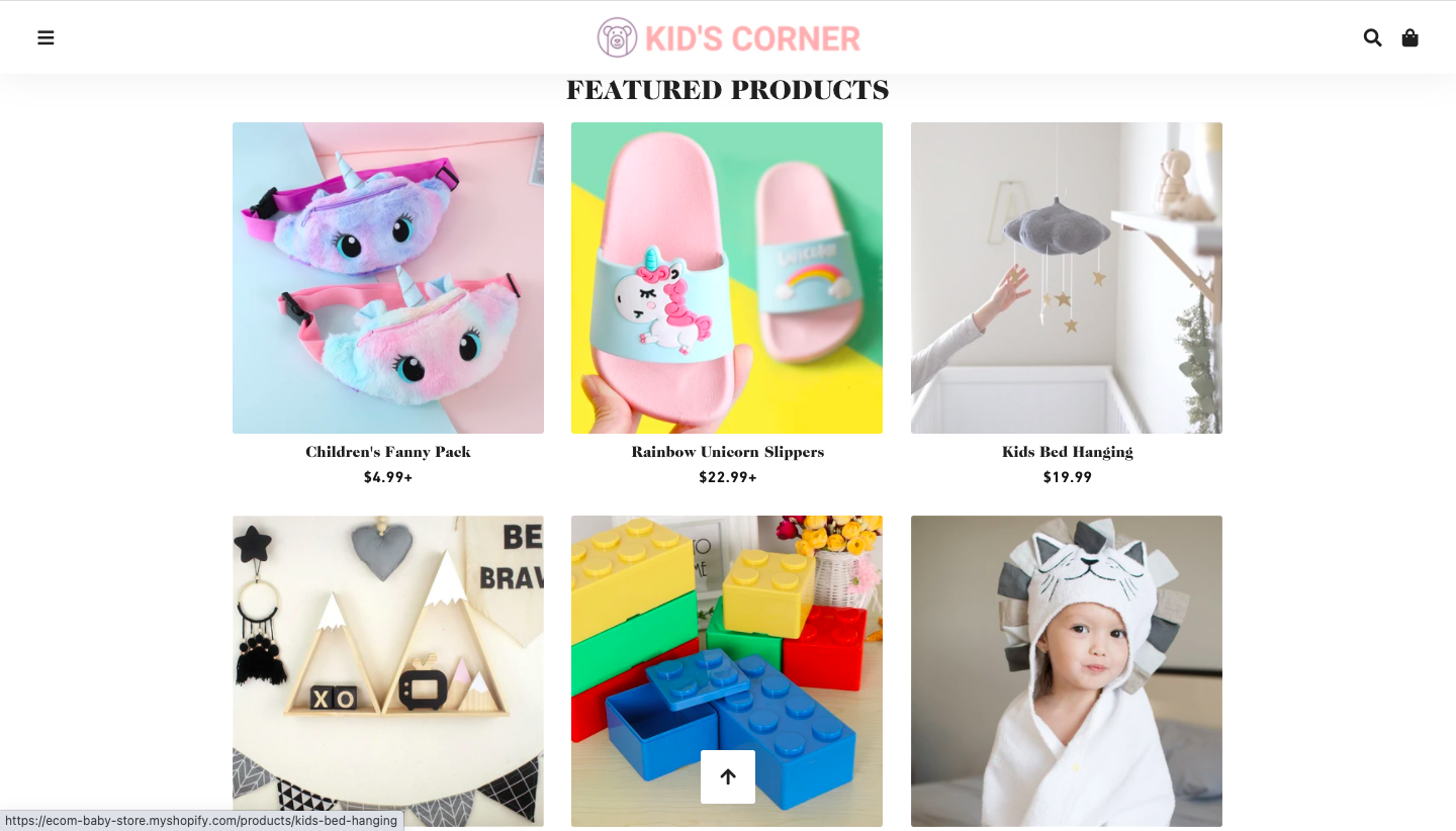 baby products niche pre-built store category page
