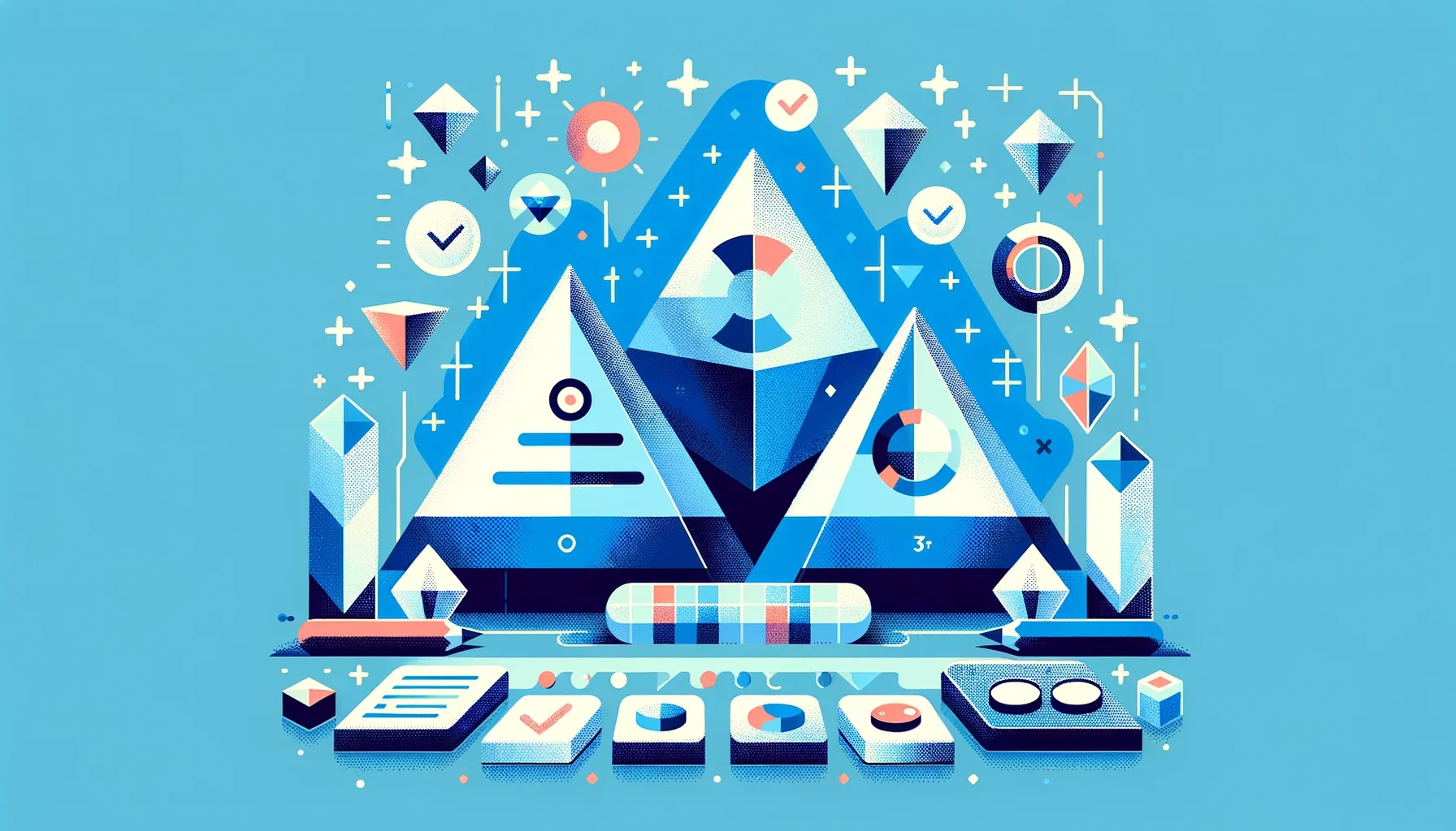 imagem ilustrativa de piramides 3d remetendo a tecnologia e qualidade de software
