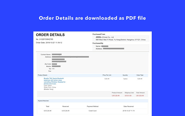 AliExpress Invoice downloaded as PDF