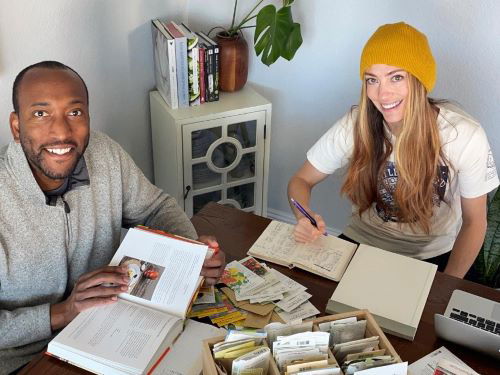a photo of Heather and Terrance planning their garden